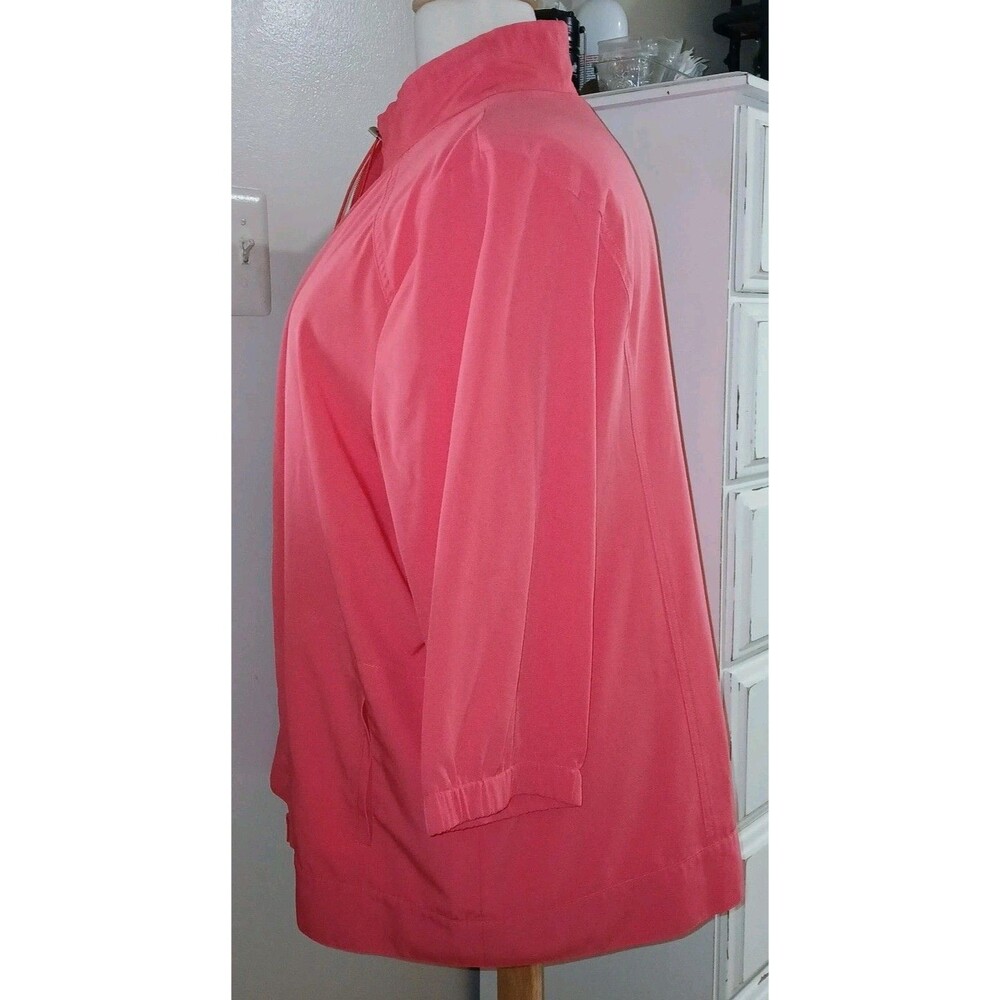 CJ BANKS Womens 3X Polyester Windbreaker Full Zipper 3/4 Sleeve Coral Jacket - Picture 8 of 13